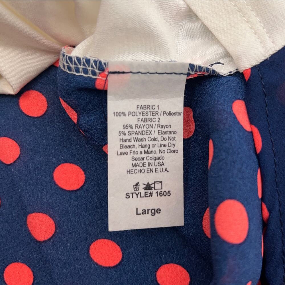 ADRIENNE Blue & Red Polka Dot Back Blouse Top (White | Size L) - Picture 7 of 8